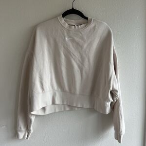 Nike Center Swoosh Sweatshirt Women’s S Tan Oversized Cropped Neutral Athletic